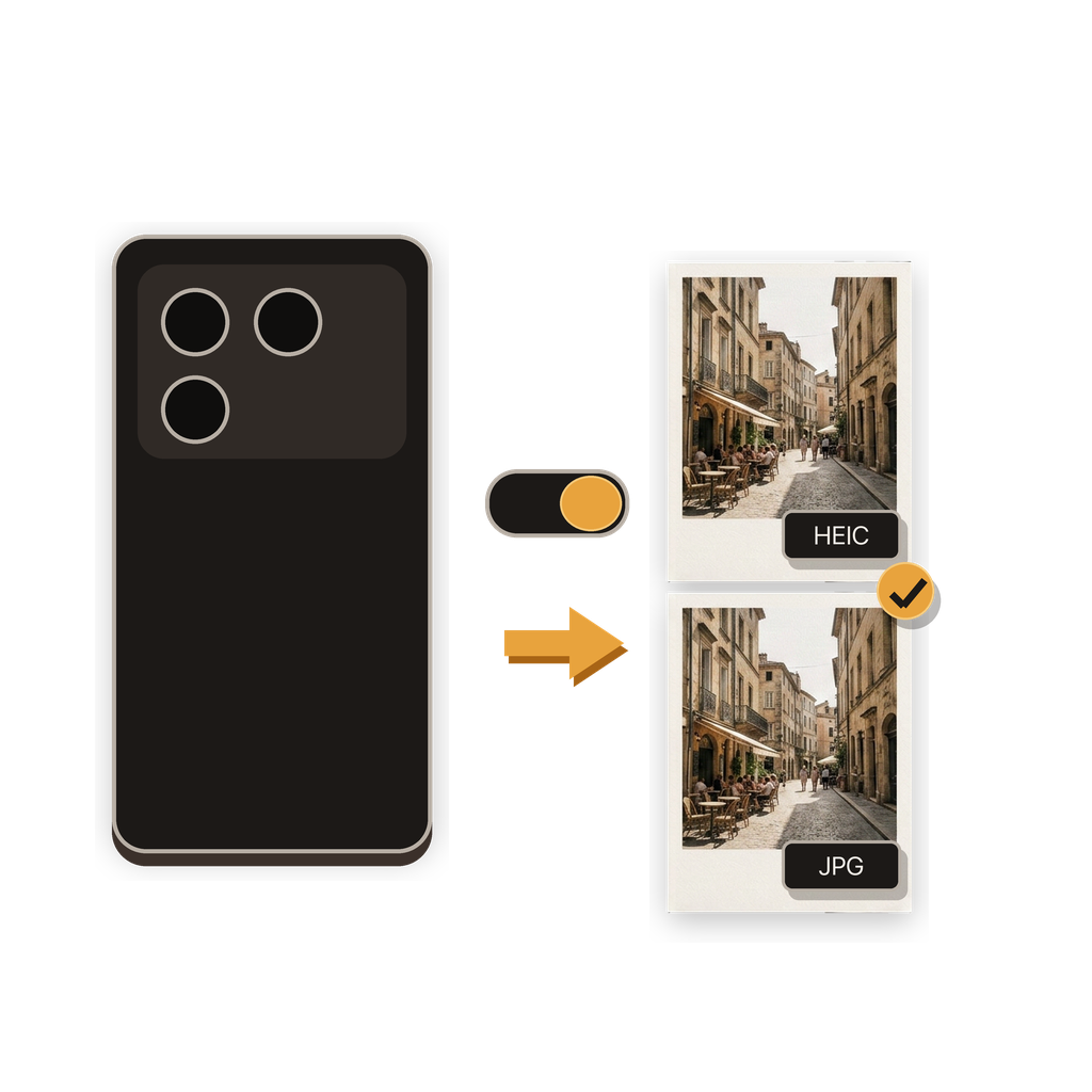 An iPhone camera format control switching from HEIC to JPG