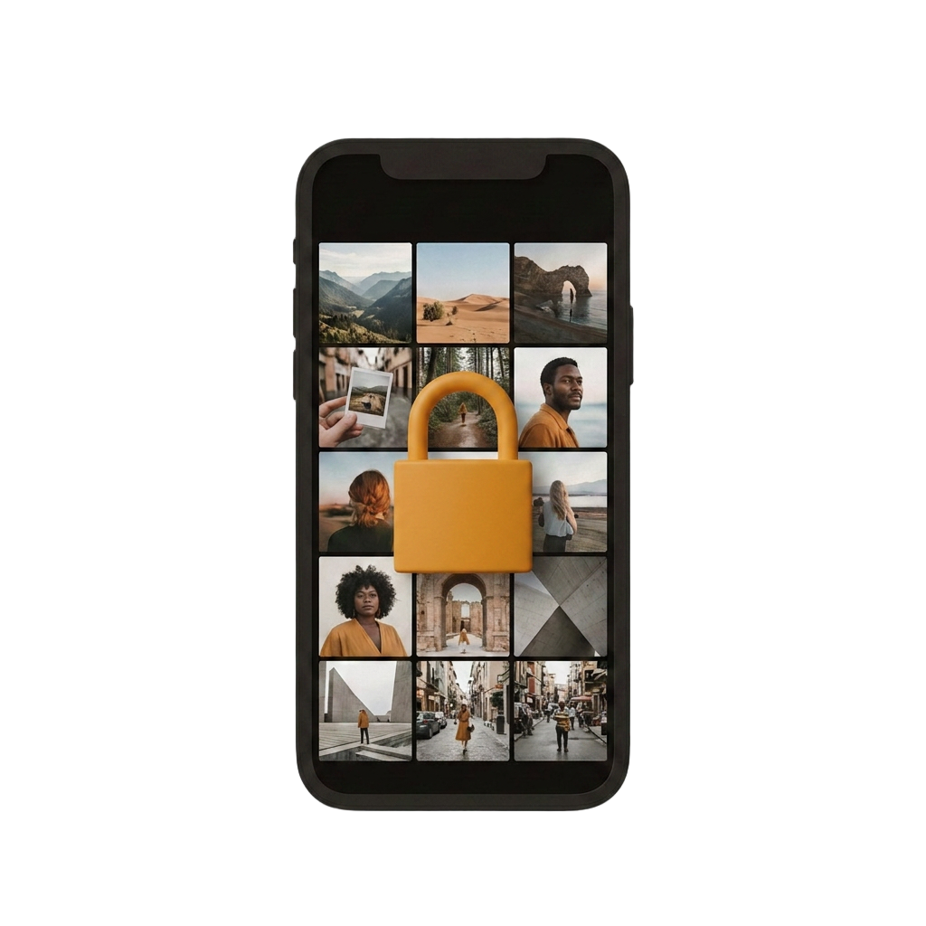 An iPhone photo library protected by a lock