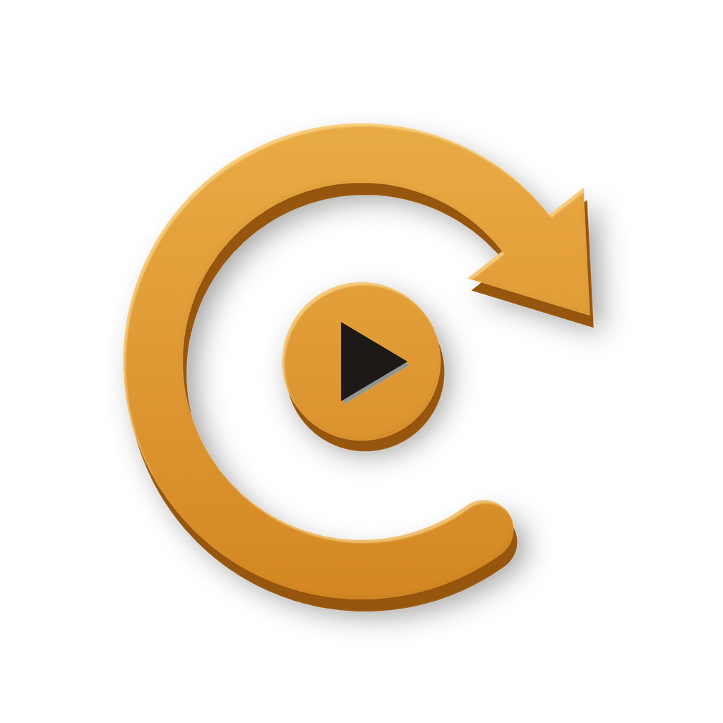 Circular arrow around a play button representing a reusable conversion routine